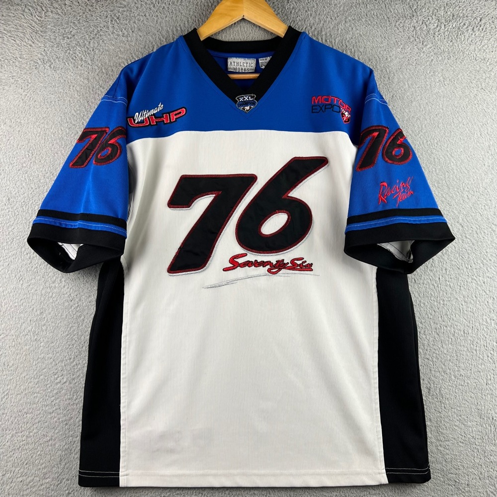 Athletic Works Mens 76 Seventy Six Racing Team Jersey Blue White Champion M